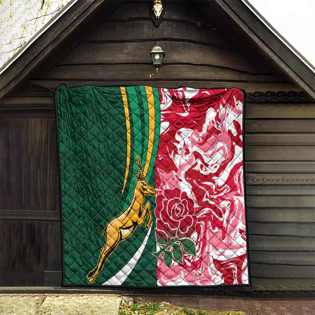 Custom South Africa and England Rugby Quilt The Red Rose Protea Pattern - Wonder Print Shop