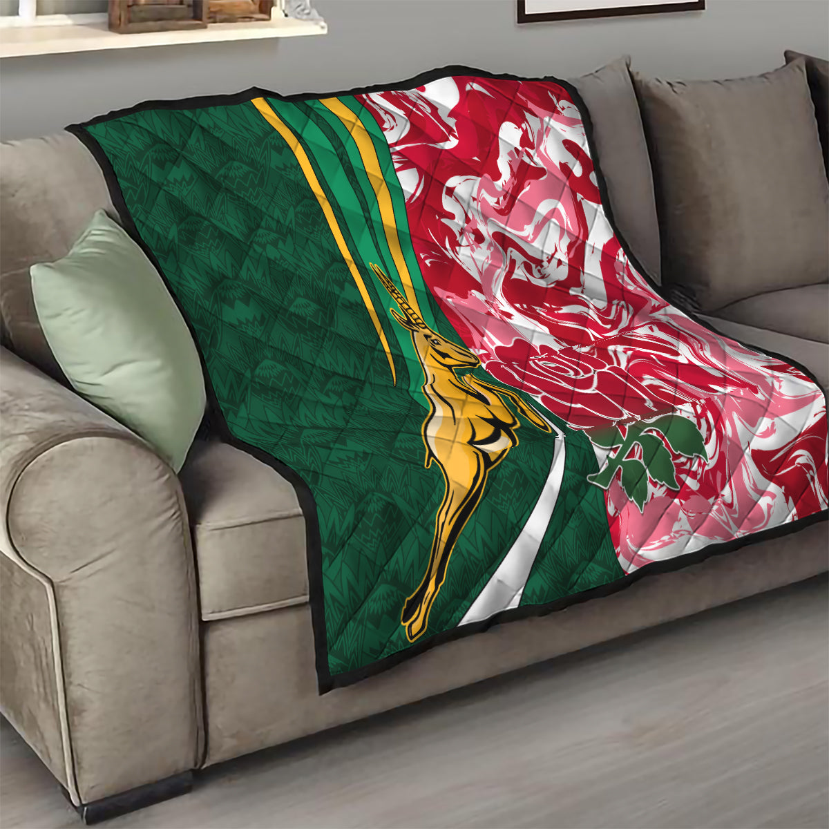 Custom South Africa and England Rugby Quilt The Red Rose Protea Pattern - Wonder Print Shop