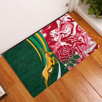 Custom South Africa and England Rugby Rubber Doormat The Red Rose Protea Pattern - Wonder Print Shop