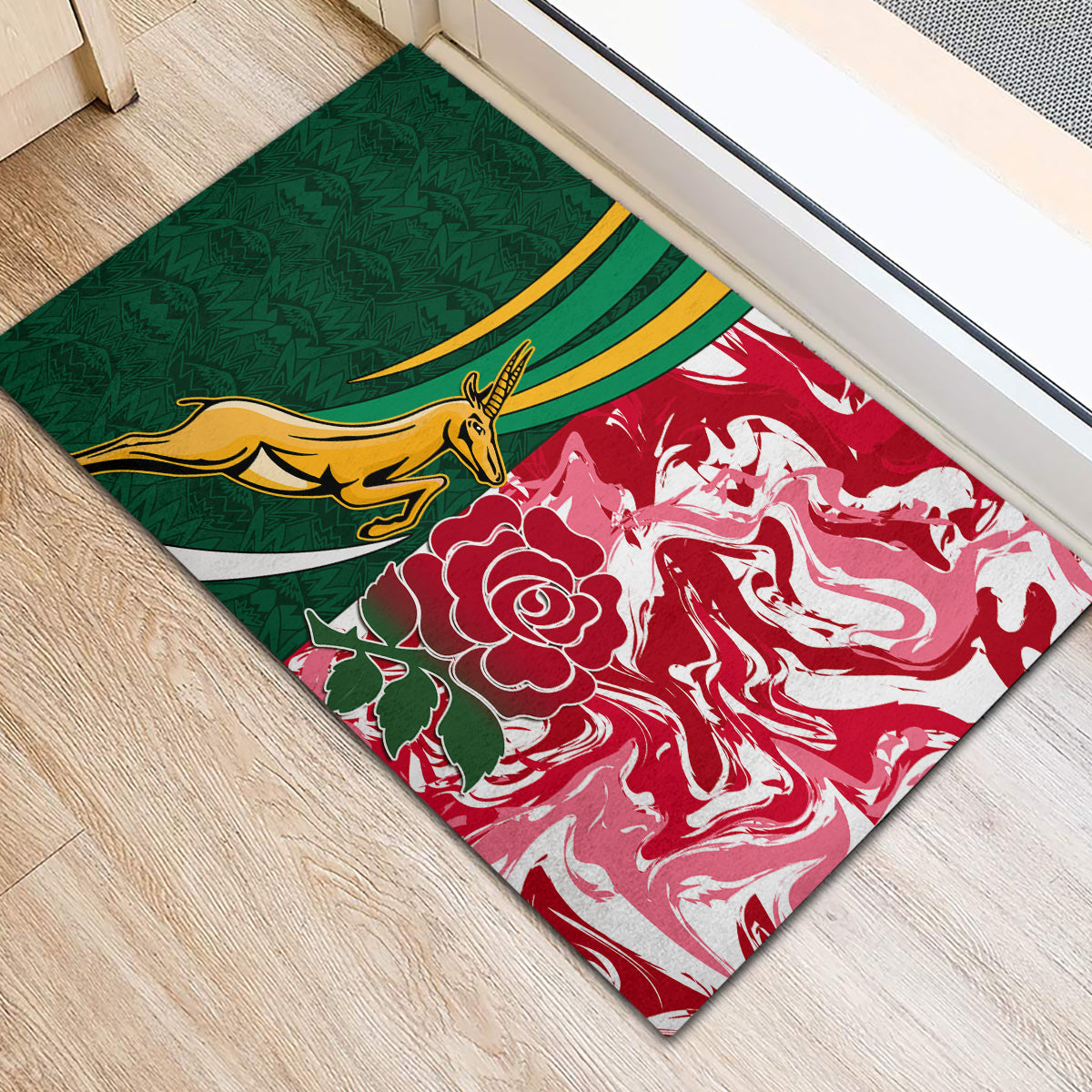 Custom South Africa and England Rugby Rubber Doormat The Red Rose Protea Pattern - Wonder Print Shop