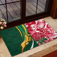 Custom South Africa and England Rugby Rubber Doormat The Red Rose Protea Pattern - Wonder Print Shop
