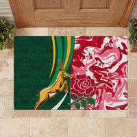 Custom South Africa and England Rugby Rubber Doormat The Red Rose Protea Pattern - Wonder Print Shop