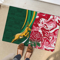 Custom South Africa and England Rugby Rubber Doormat The Red Rose Protea Pattern - Wonder Print Shop