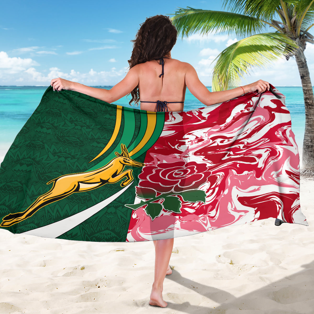 Custom South Africa and England Rugby Sarong The Red Rose Protea Pattern - Wonder Print Shop