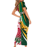 Custom South Africa and England Rugby Short Sleeve Bodycon Dress The Red Rose Protea Pattern - Wonder Print Shop