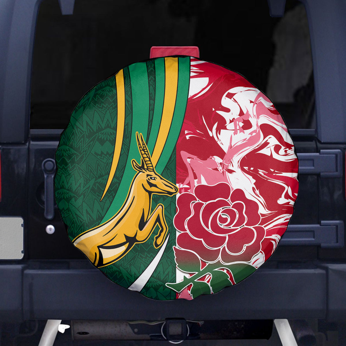 Custom South Africa and England Rugby Spare Tire Cover The Red Rose Protea Pattern - Wonder Print Shop
