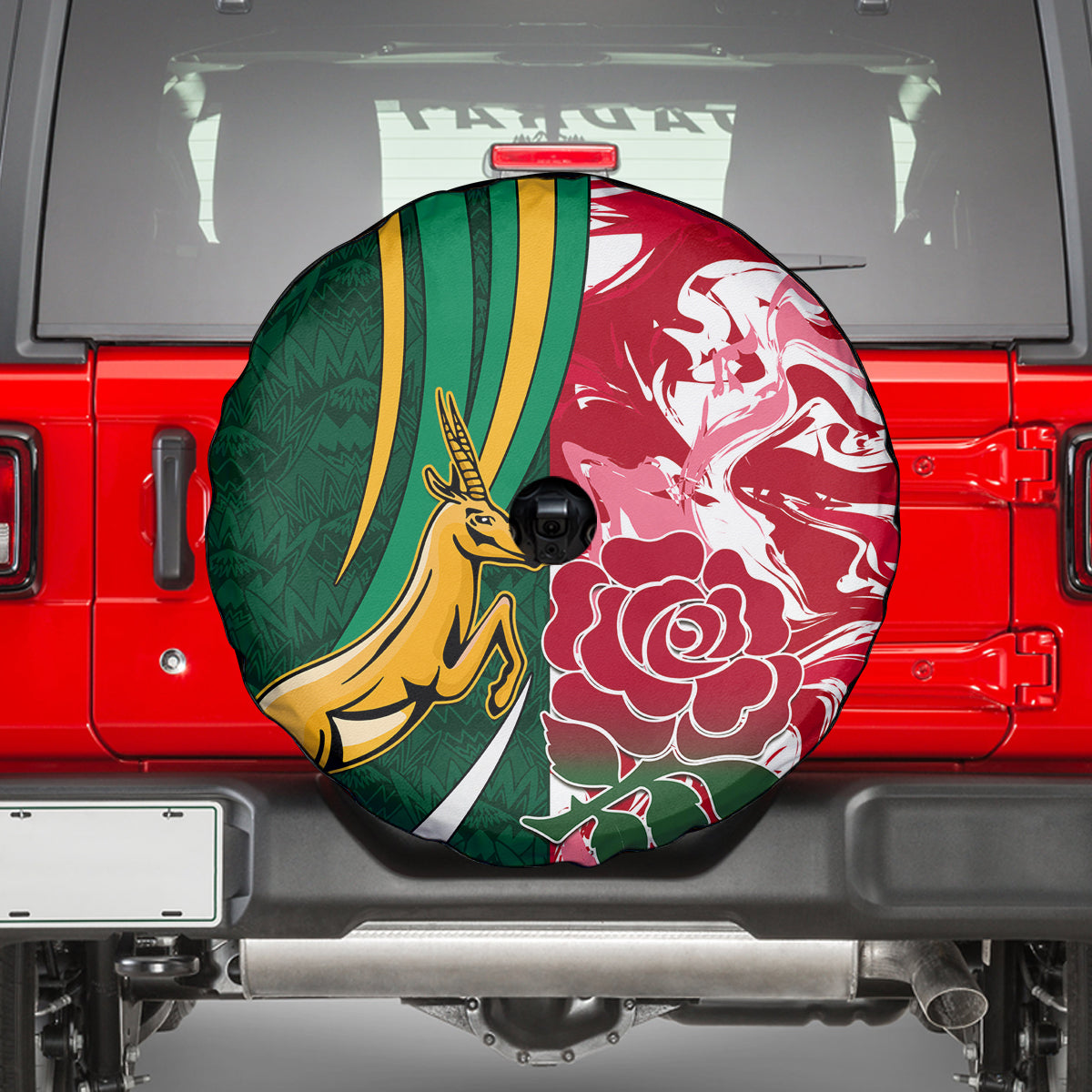Custom South Africa and England Rugby Spare Tire Cover The Red Rose Protea Pattern - Wonder Print Shop
