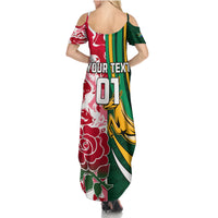 Custom South Africa and England Rugby Summer Maxi Dress The Red Rose Protea Pattern - Wonder Print Shop