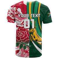 Custom South Africa and England Rugby T Shirt The Red Rose Protea Pattern - Wonder Print Shop