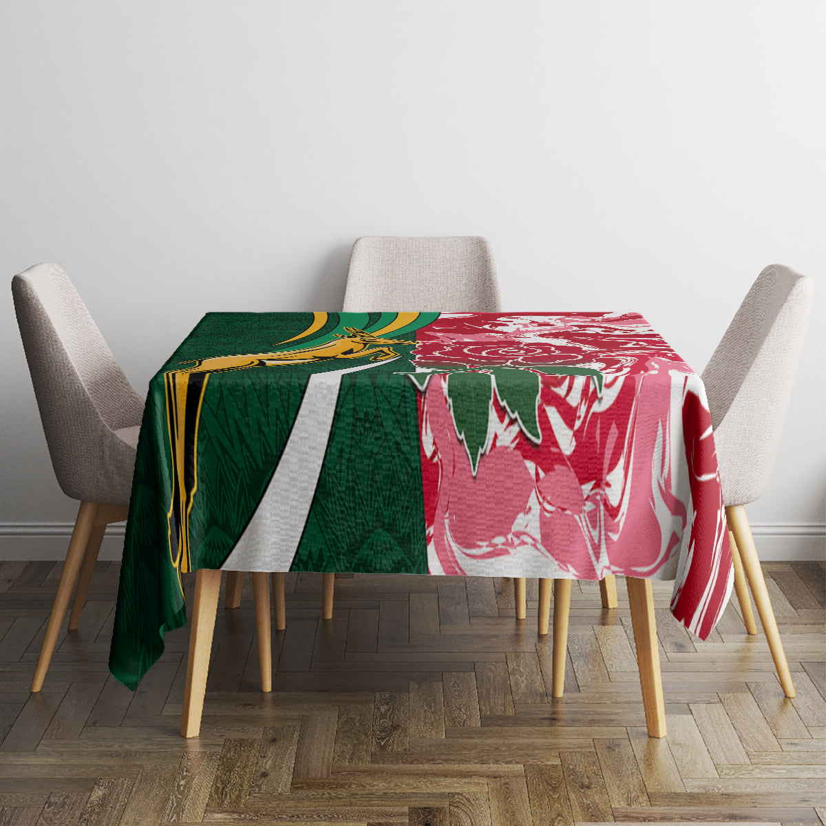 Custom South Africa and England Rugby Tablecloth The Red Rose Protea Pattern - Wonder Print Shop