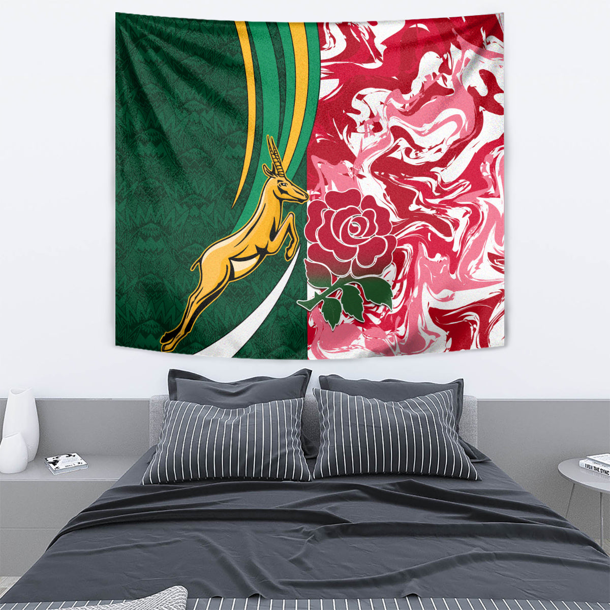 Custom South Africa and England Rugby Tapestry The Red Rose Protea Pattern - Wonder Print Shop