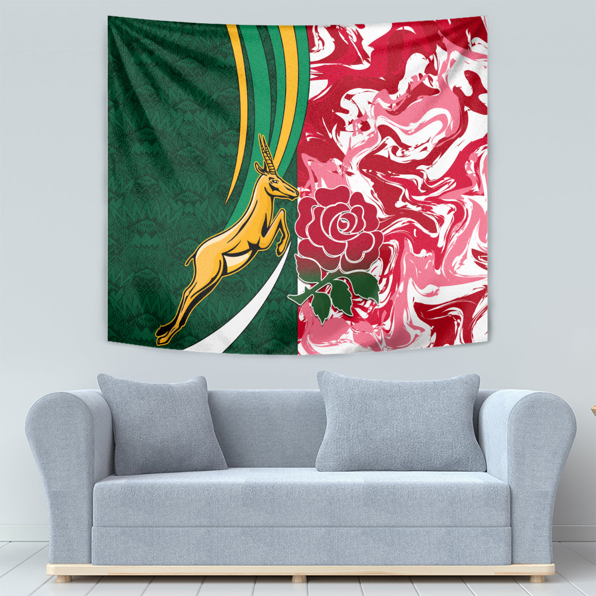 Custom South Africa and England Rugby Tapestry The Red Rose Protea Pattern - Wonder Print Shop
