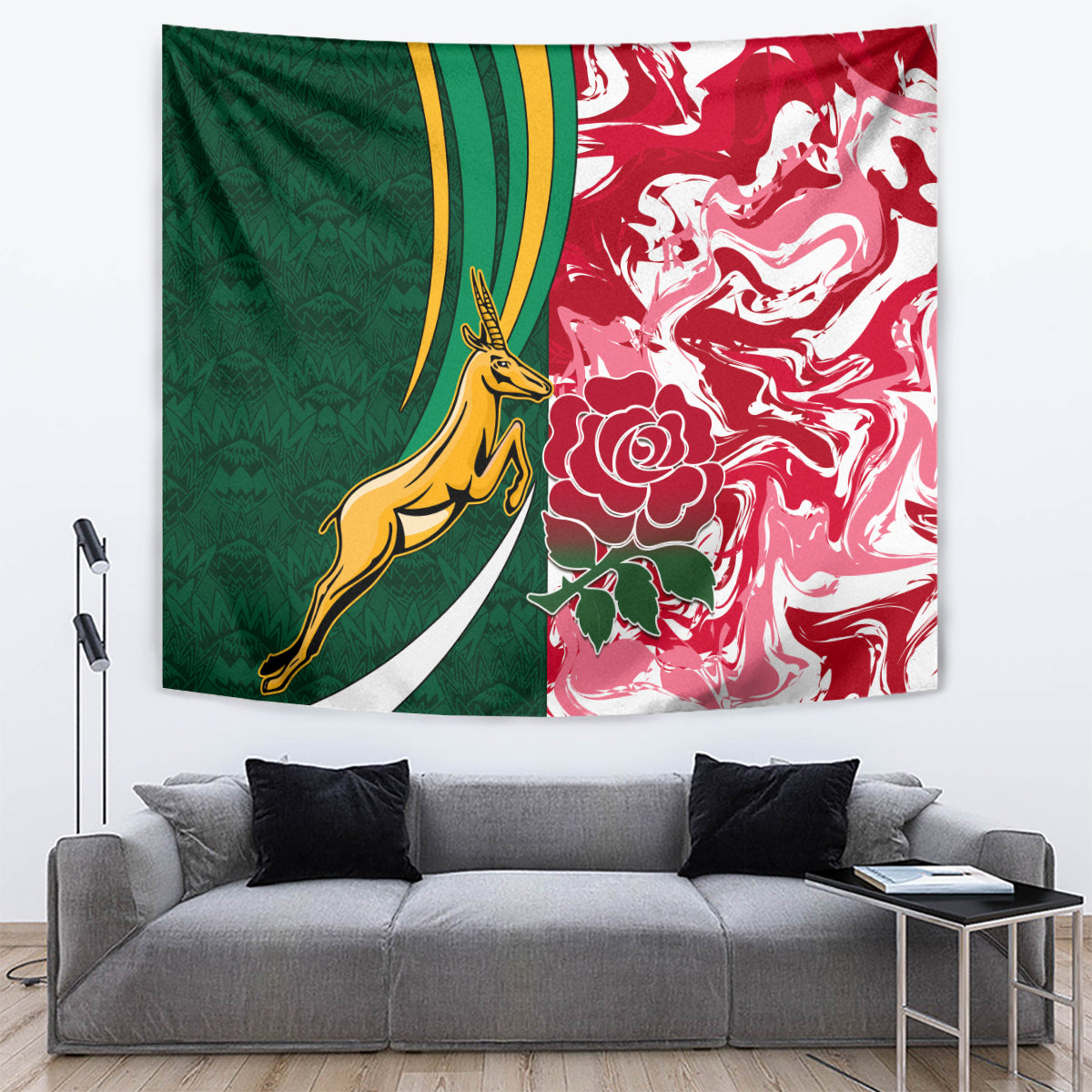 Custom South Africa and England Rugby Tapestry The Red Rose Protea Pattern - Wonder Print Shop