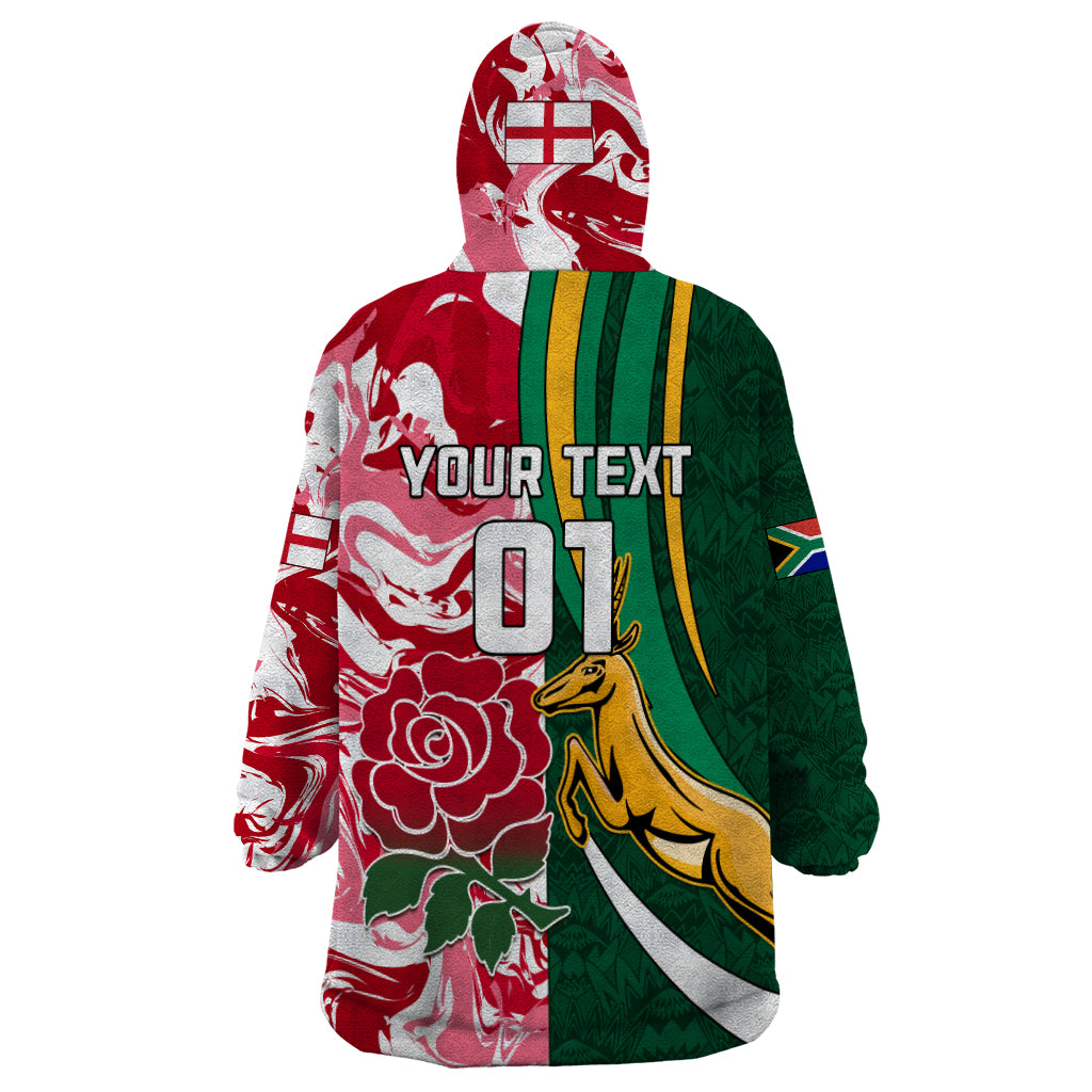 Custom South Africa and England Rugby Wearable Blanket Hoodie The Red Rose Protea Pattern - Wonder Print Shop