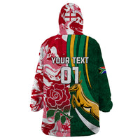 Custom South Africa and England Rugby Wearable Blanket Hoodie The Red Rose Protea Pattern - Wonder Print Shop