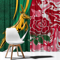 Custom South Africa and England Rugby Window Curtain The Red Rose Protea Pattern - Wonder Print Shop
