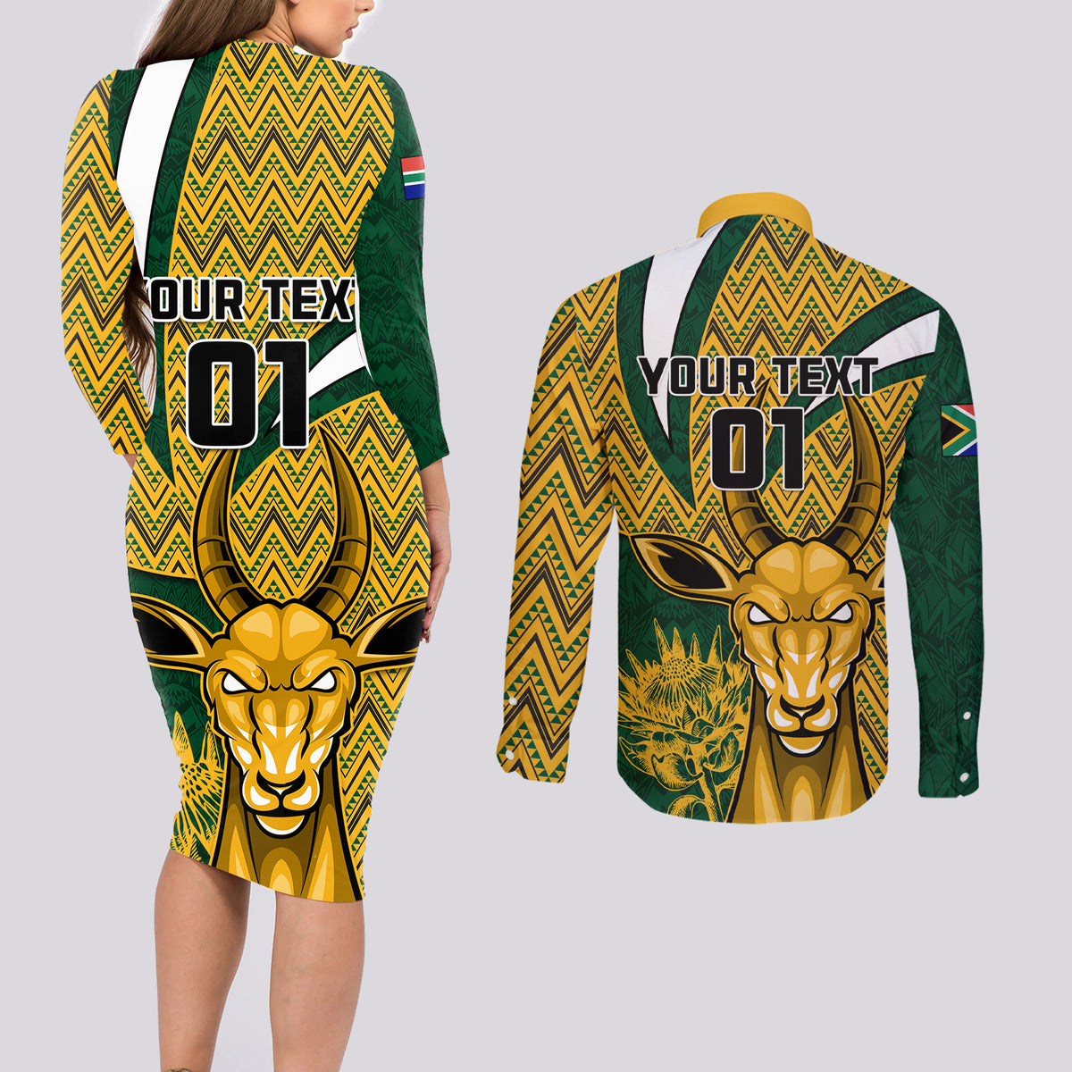 Custom South Africa Rugby Couples Matching Long Sleeve Bodycon Dress and Long Sleeve Button Shirt Come On Bokke Champion World Cup 2023 - Wonder Print Shop