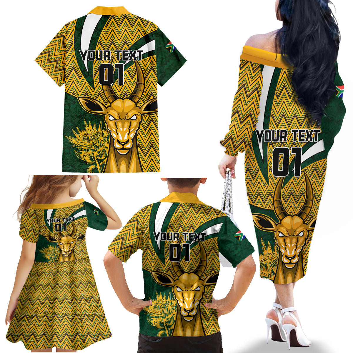Custom South Africa Rugby Family Matching Off Shoulder Long Sleeve Dress and Hawaiian Shirt Come On Bokke Champion World Cup 2023 - Wonder Print Shop