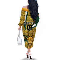Custom South Africa Rugby Family Matching Off Shoulder Long Sleeve Dress and Hawaiian Shirt Come On Bokke Champion World Cup 2023 - Wonder Print Shop