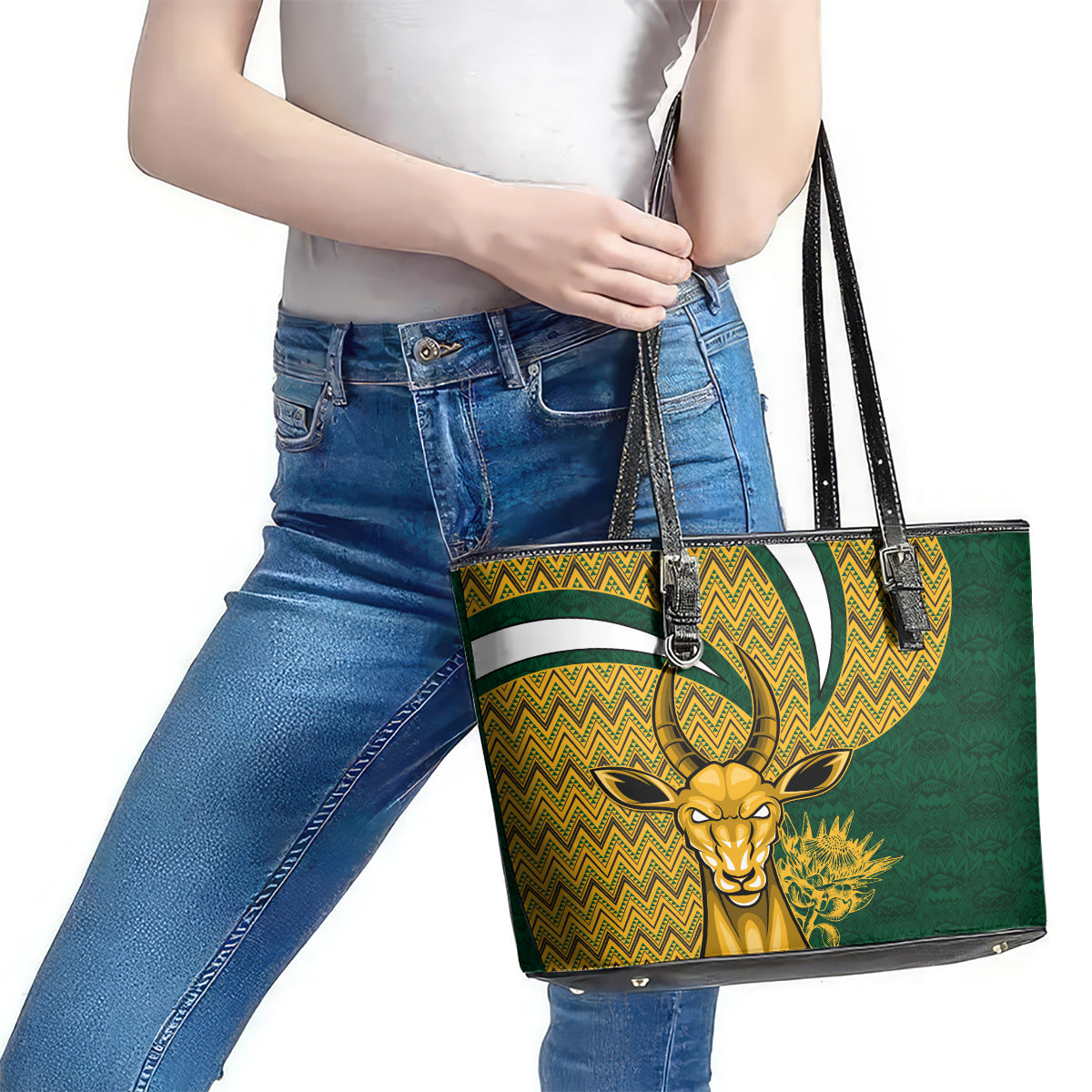 Custom South Africa Rugby Leather Tote Bag Come On Bokke Champion World Cup 2023 - Wonder Print Shop