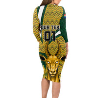 Custom South Africa Rugby Long Sleeve Bodycon Dress Come On Bokke Champion World Cup 2023 - Wonder Print Shop