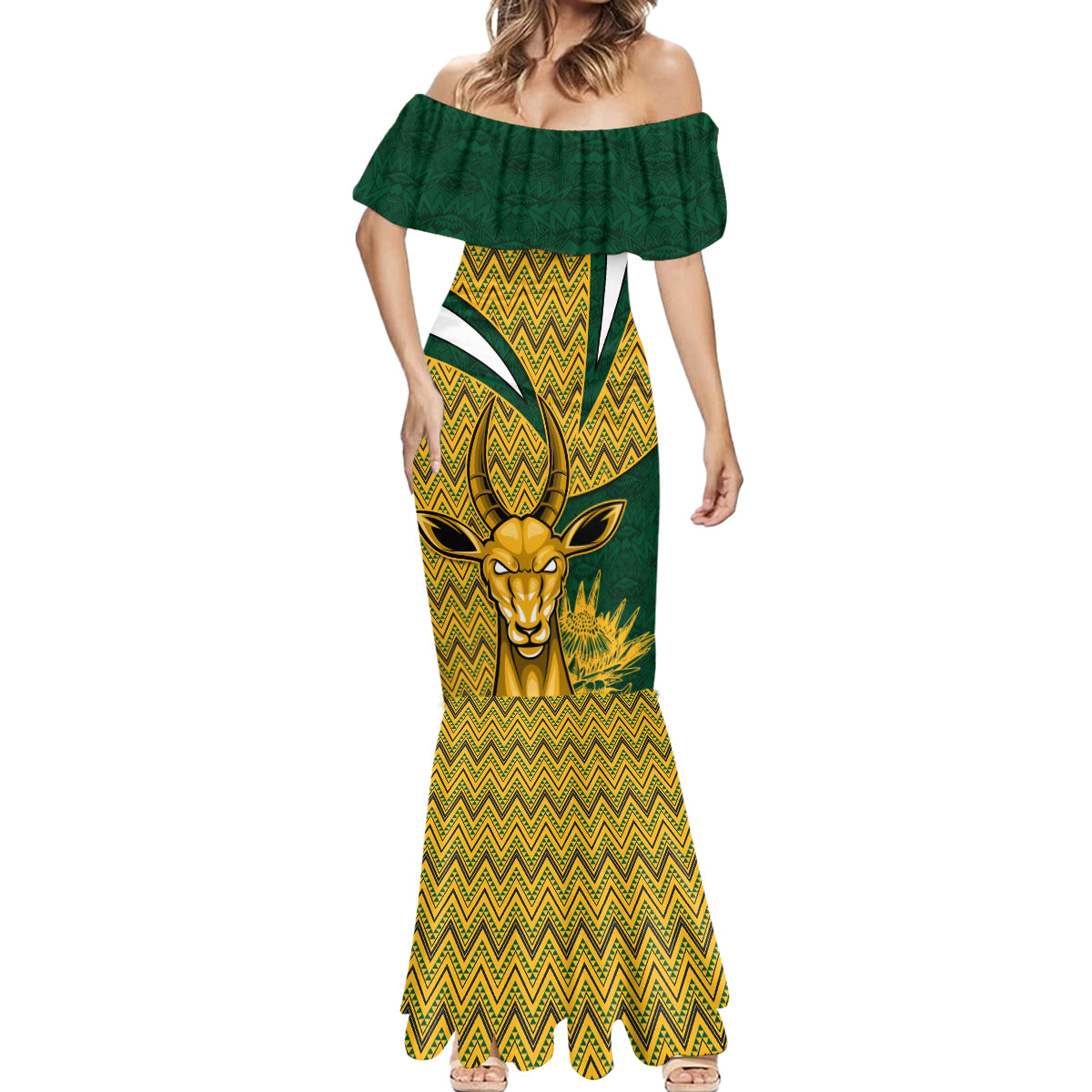Custom South Africa Rugby Mermaid Dress Come On Bokke Champion World Cup 2023 - Wonder Print Shop