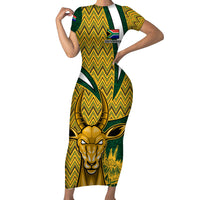 Custom South Africa Rugby Short Sleeve Bodycon Dress Come On Bokke Champion World Cup 2023 - Wonder Print Shop