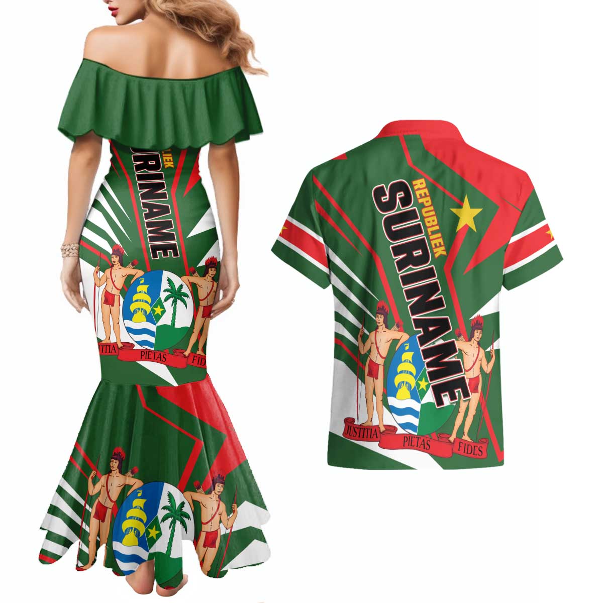 Republiek Suriname Couples Matching Mermaid Dress and Hawaiian Shirt Special Edition - Wonder Print Shop
