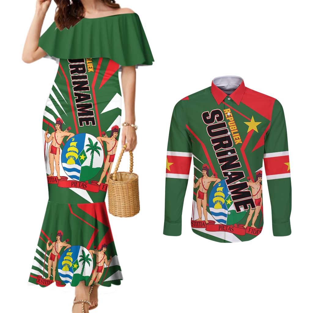 Republiek Suriname Couples Matching Mermaid Dress and Long Sleeve Button Shirt Special Edition - Wonder Print Shop