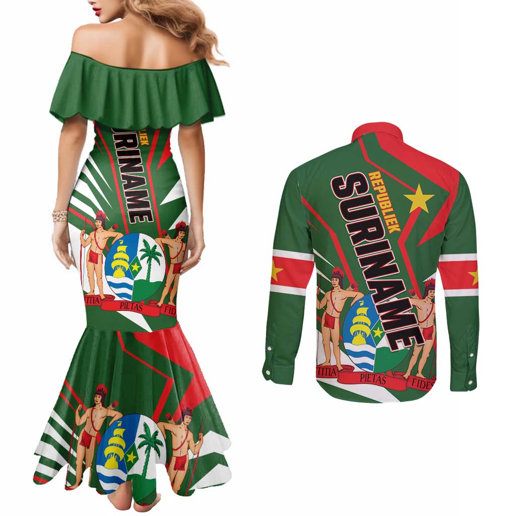 Republiek Suriname Couples Matching Mermaid Dress and Long Sleeve Button Shirt Special Edition - Wonder Print Shop