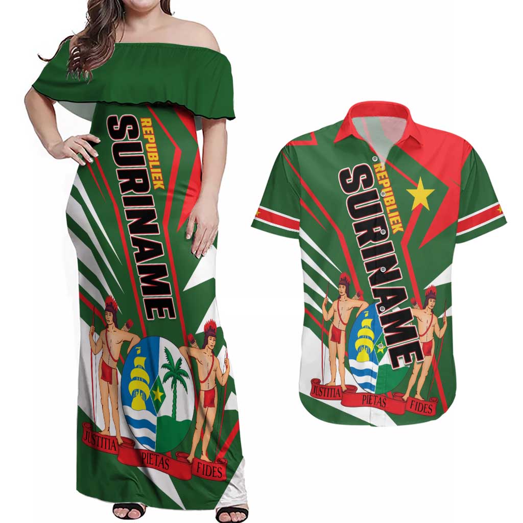 Republiek Suriname Couples Matching Off Shoulder Maxi Dress and Hawaiian Shirt Special Edition - Wonder Print Shop