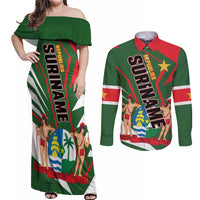 Republiek Suriname Couples Matching Off Shoulder Maxi Dress and Long Sleeve Button Shirt Special Edition - Wonder Print Shop