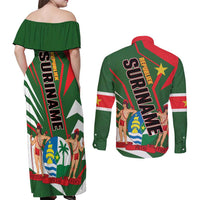 Republiek Suriname Couples Matching Off Shoulder Maxi Dress and Long Sleeve Button Shirt Special Edition - Wonder Print Shop