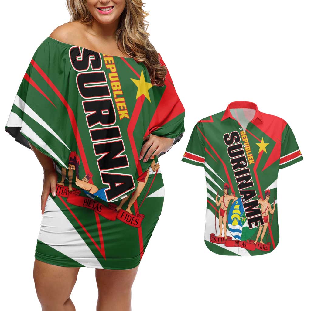 Republiek Suriname Couples Matching Off Shoulder Short Dress and Hawaiian Shirt Special Edition - Wonder Print Shop