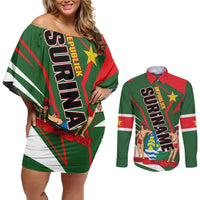 Republiek Suriname Couples Matching Off Shoulder Short Dress and Long Sleeve Button Shirt Special Edition - Wonder Print Shop