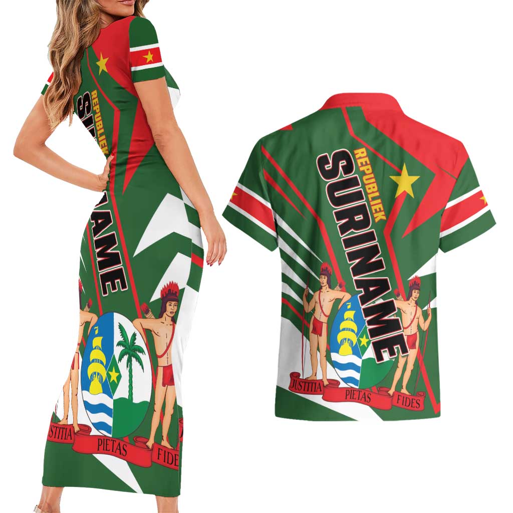 Republiek Suriname Couples Matching Short Sleeve Bodycon Dress and Hawaiian Shirt Special Edition - Wonder Print Shop