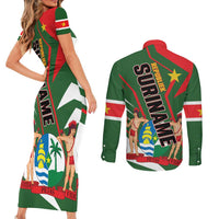 Republiek Suriname Couples Matching Short Sleeve Bodycon Dress and Long Sleeve Button Shirt Special Edition - Wonder Print Shop