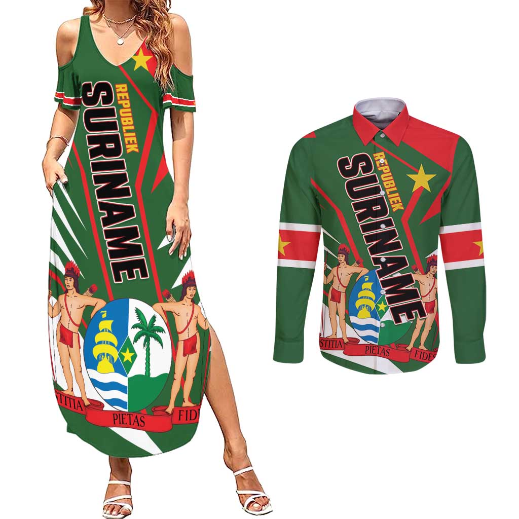 Republiek Suriname Couples Matching Summer Maxi Dress and Long Sleeve Button Shirt Special Edition - Wonder Print Shop