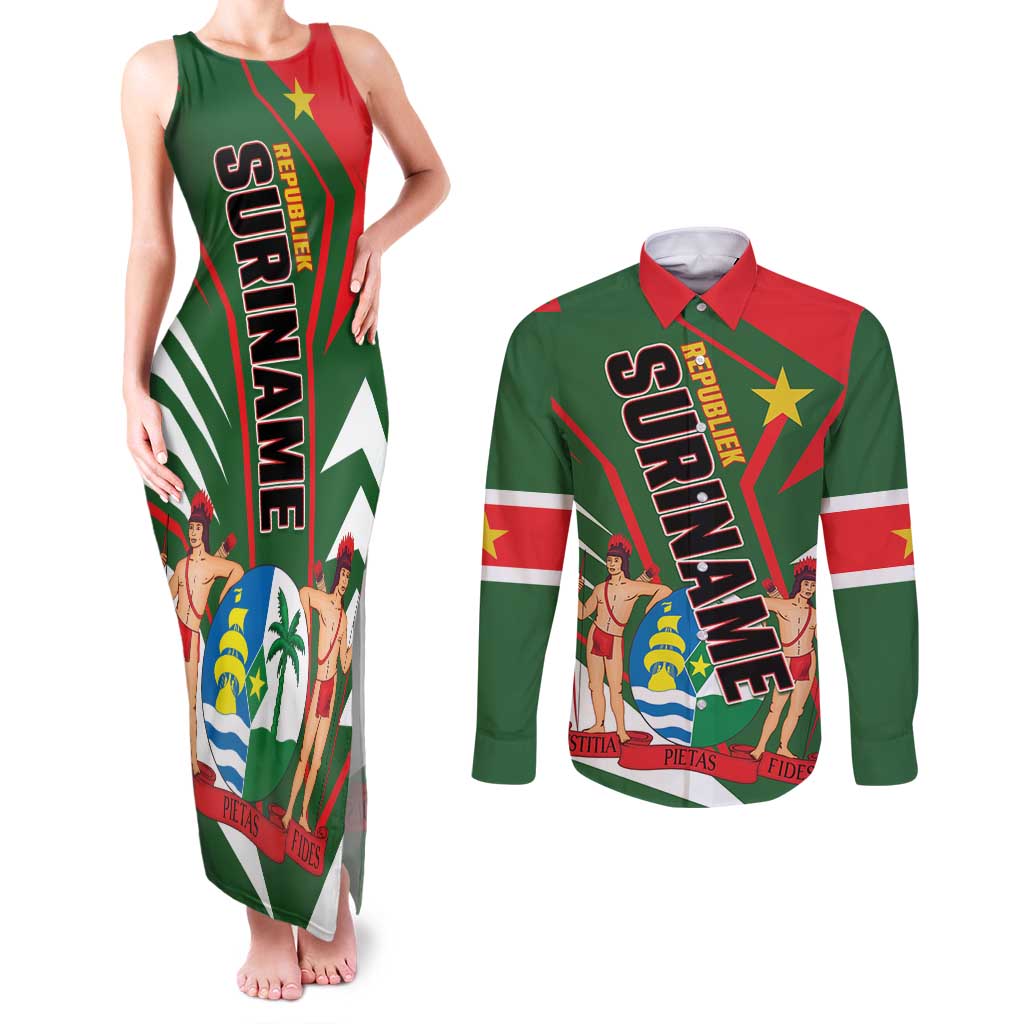 Republiek Suriname Couples Matching Tank Maxi Dress and Long Sleeve Button Shirt Special Edition - Wonder Print Shop