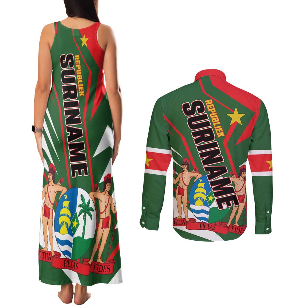 Republiek Suriname Couples Matching Tank Maxi Dress and Long Sleeve Button Shirt Special Edition - Wonder Print Shop