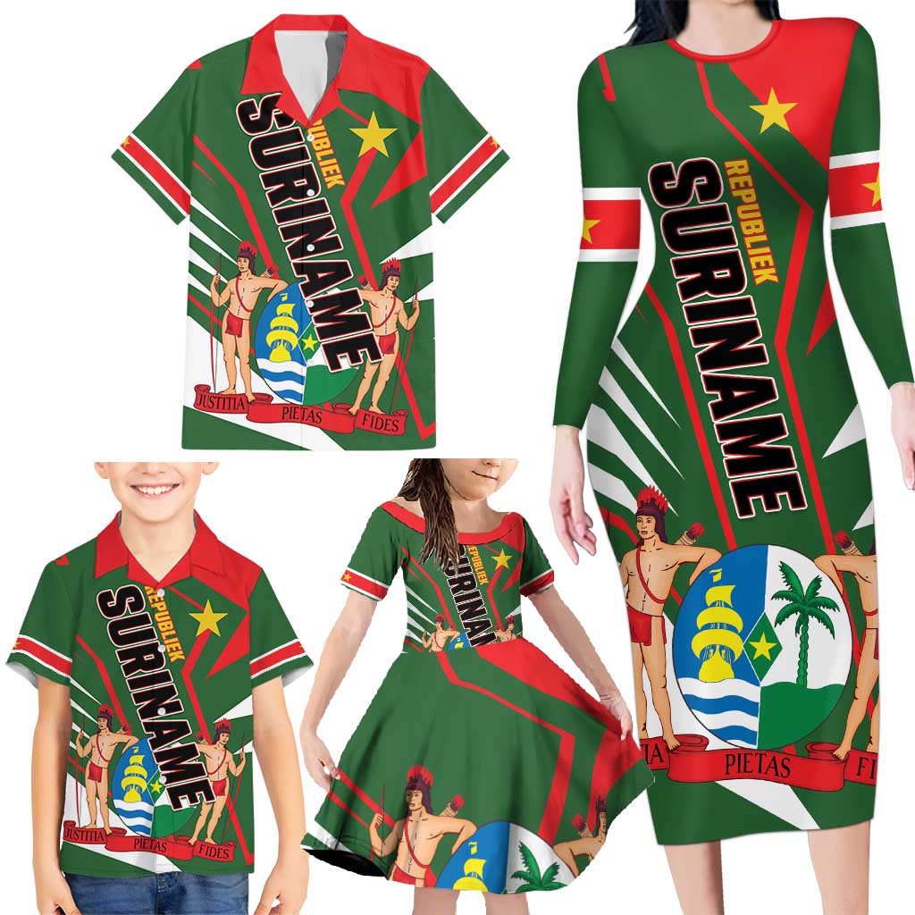 Republiek Suriname Family Matching Long Sleeve Bodycon Dress and Hawaiian Shirt Special Edition - Wonder Print Shop