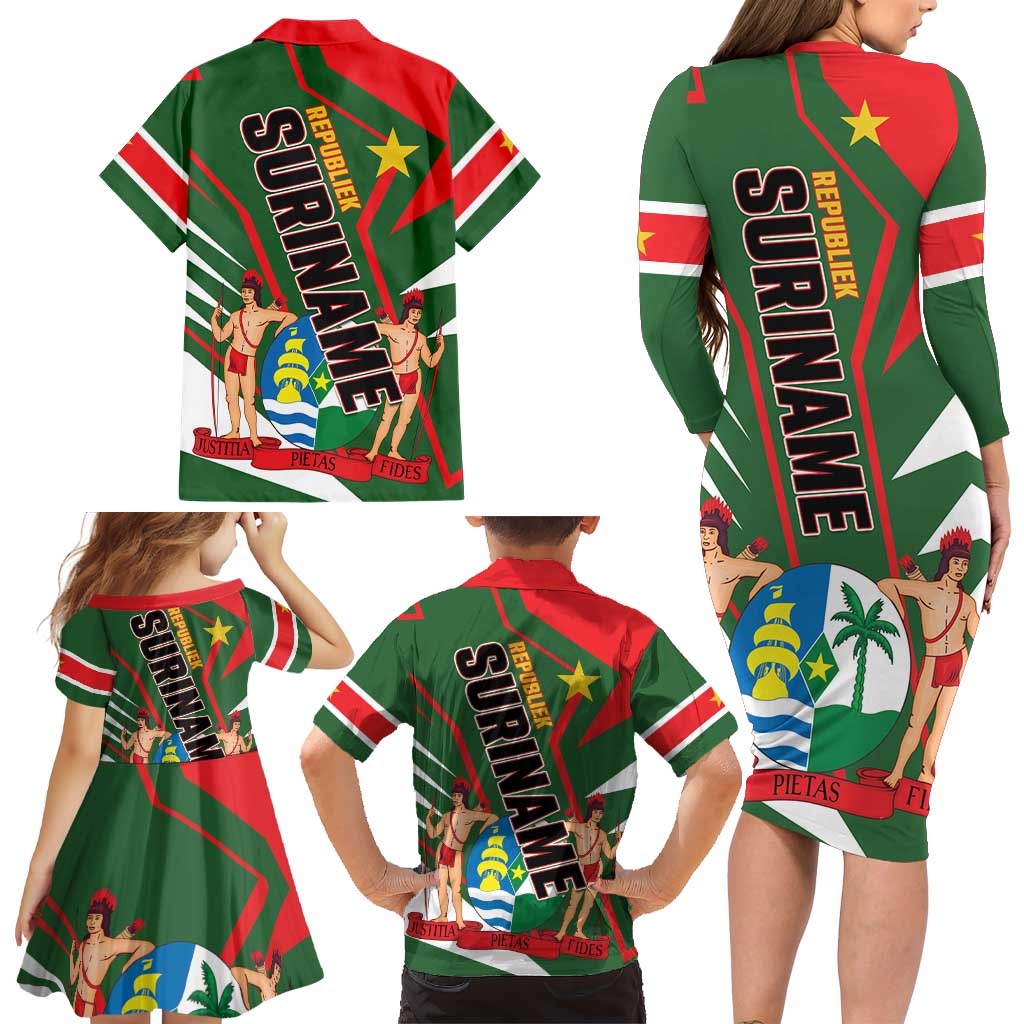 Republiek Suriname Family Matching Long Sleeve Bodycon Dress and Hawaiian Shirt Special Edition - Wonder Print Shop
