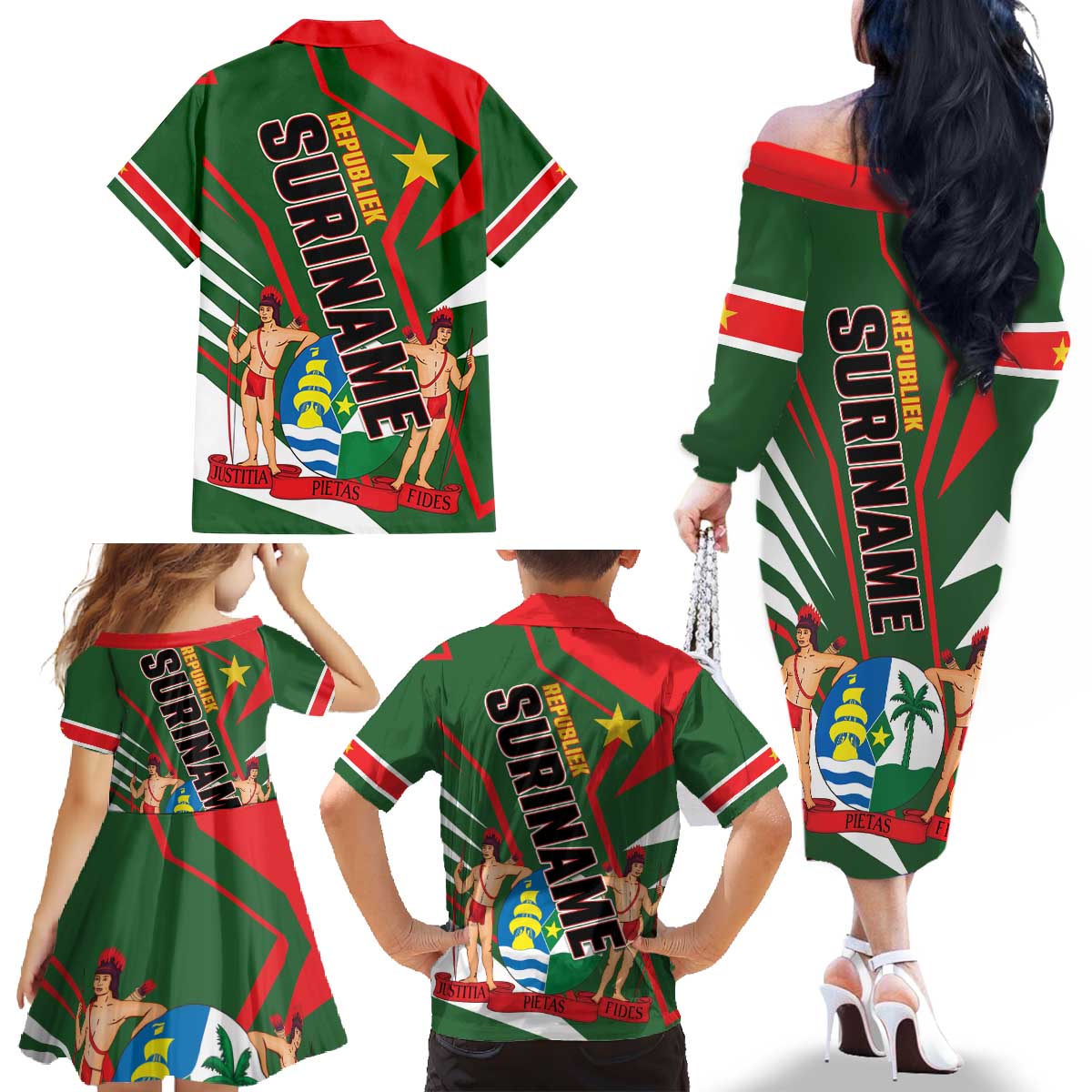 Republiek Suriname Family Matching Off The Shoulder Long Sleeve Dress and Hawaiian Shirt Special Edition - Wonder Print Shop