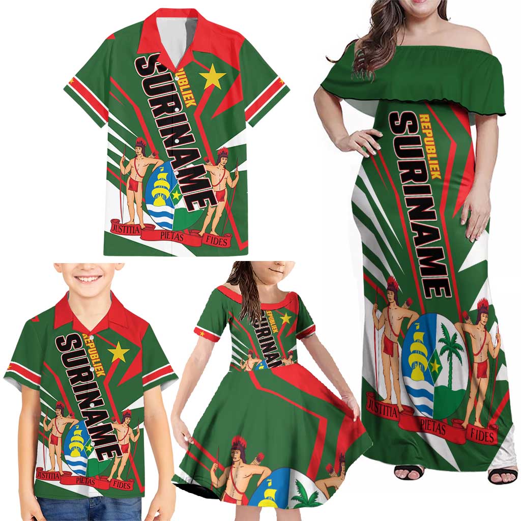 Republiek Suriname Family Matching Off Shoulder Maxi Dress and Hawaiian Shirt Special Edition - Wonder Print Shop