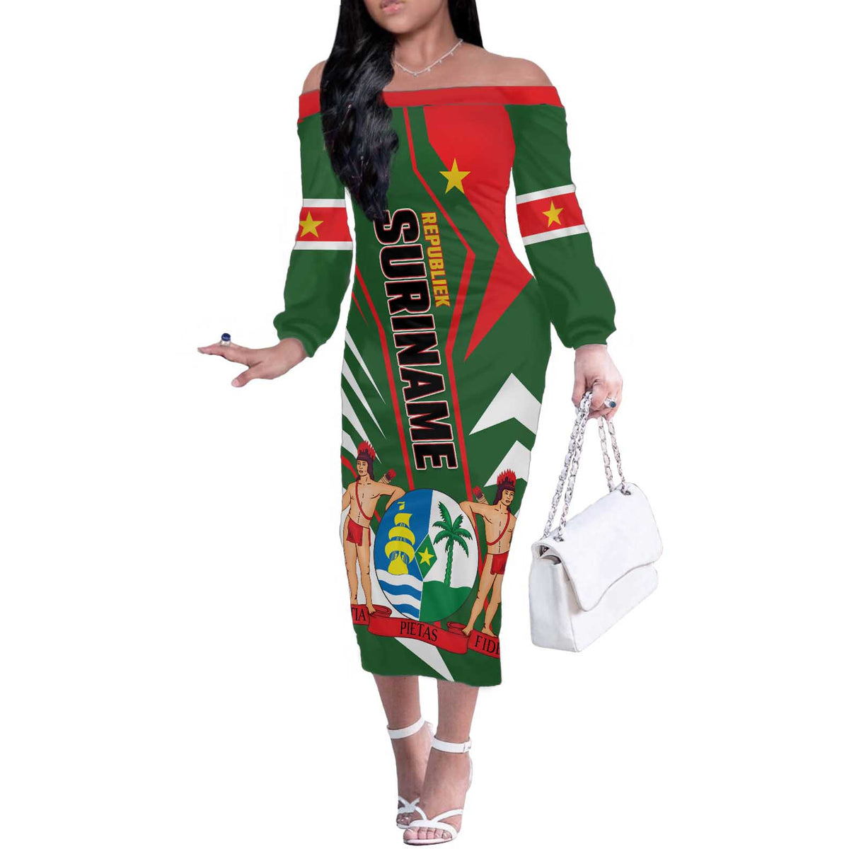 Republiek Suriname Off The Shoulder Long Sleeve Dress Special Edition - Wonder Print Shop