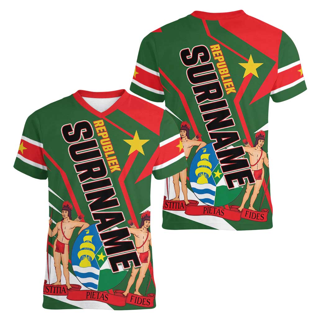 Republiek Suriname Women V-Neck T-Shirt Special Edition - Wonder Print Shop