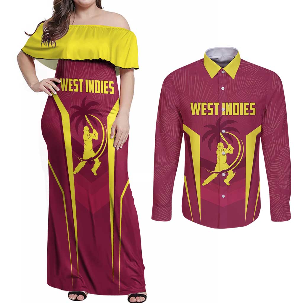 Custom West Indies Cricket Couples Matching Off Shoulder Maxi Dress and Long Sleeve Button Shirt Windies Great To Be Back - Wonder Print Shop