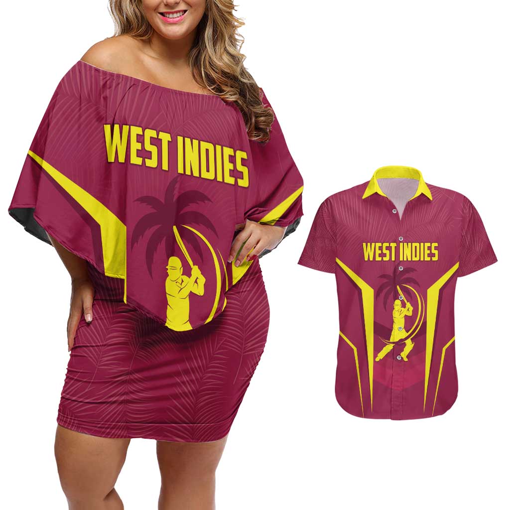 Custom West Indies Cricket Couples Matching Off Shoulder Short Dress and Hawaiian Shirt Windies Great To Be Back - Wonder Print Shop