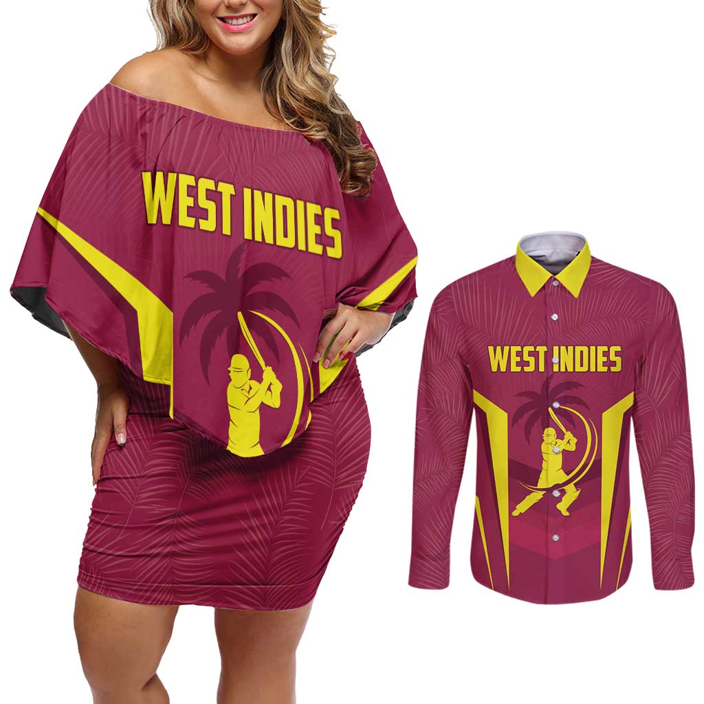Custom West Indies Cricket Couples Matching Off Shoulder Short Dress and Long Sleeve Button Shirt Windies Great To Be Back - Wonder Print Shop