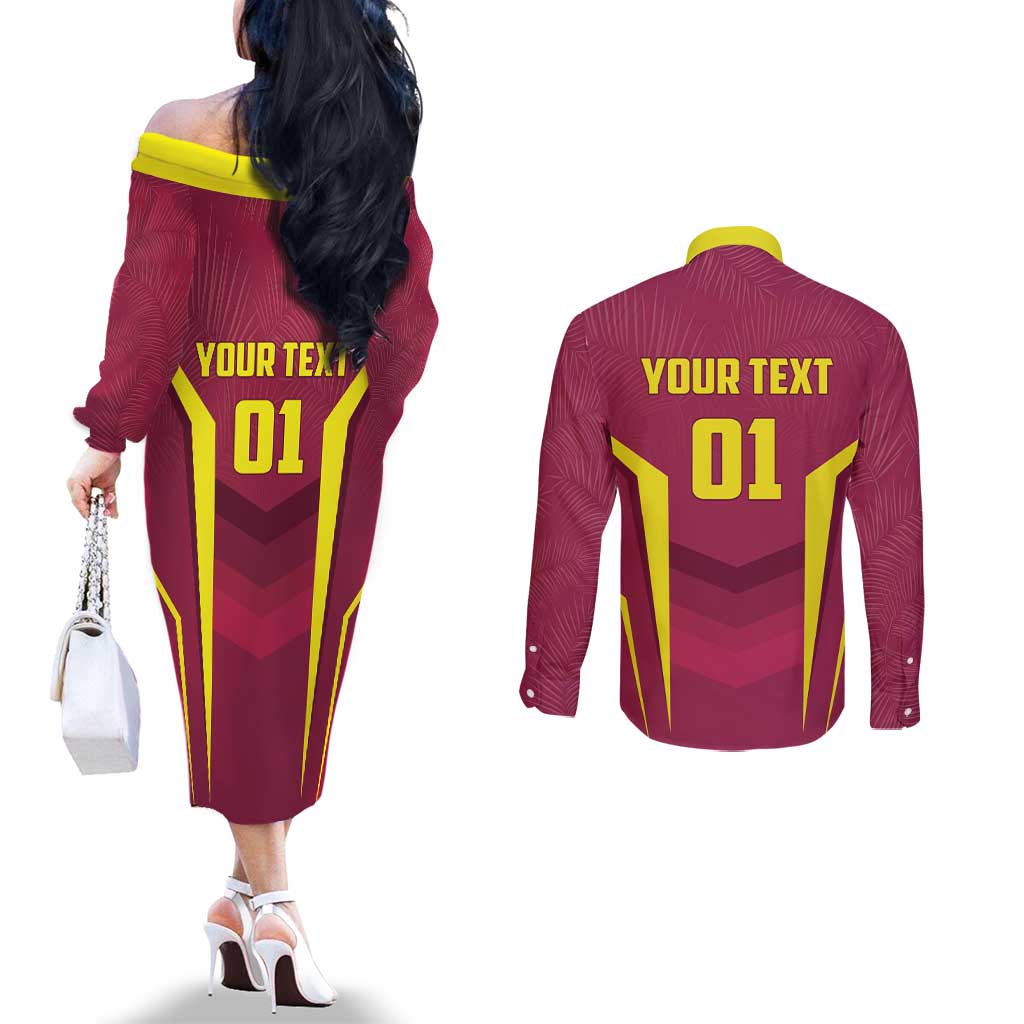 Custom West Indies Cricket Couples Matching Off The Shoulder Long Sleeve Dress and Long Sleeve Button Shirt Windies Great To Be Back